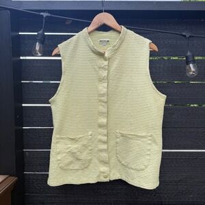 Iridium Womens Large Seersucker Vest Lime Green Textured Button Up‎ Vented Retro
